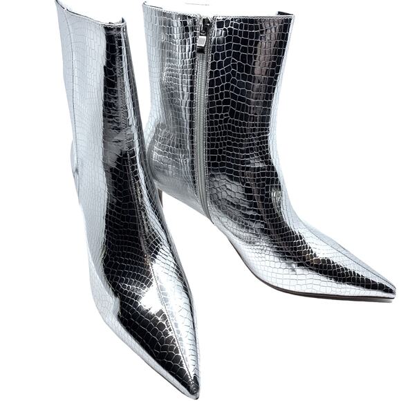 SMASH SHOES Women's WIDE WIDTH Mid-Calf Silver Snake-print Boots | Size 12 W - Picture 1 of 10